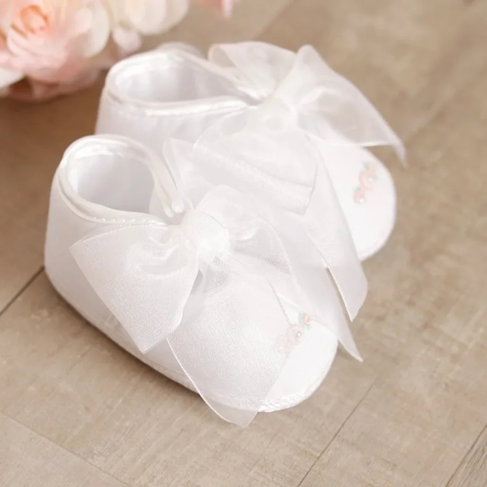 White Crib Shoe with Pearl and Floral Bullion Embroidery AVAILABLE TO BUNDLE